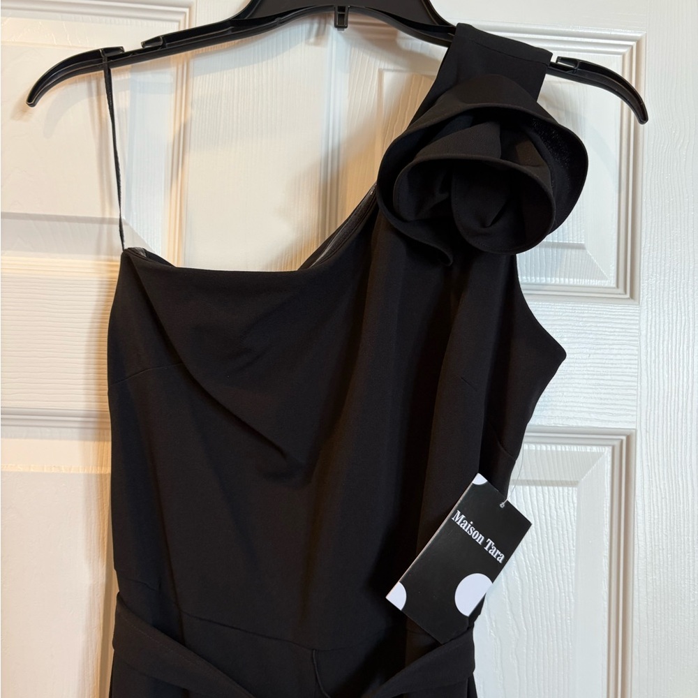 Maison Tara Elegant Black One-Shoulder Dress
